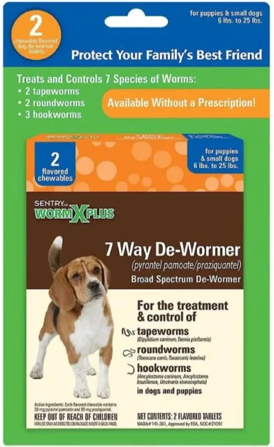 Sentry HC WormX Plus 7 Way De-Wormer For Small Dog, 2 and 6 Chewable Tablets