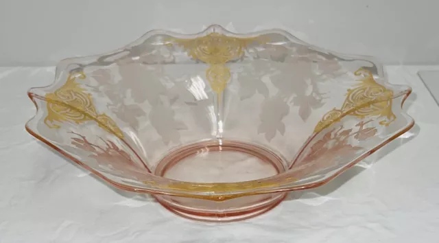 Cambridge APPLE BLOSSOM PINK w/ GOLD ETCH 13" FLARED BOWL  *BEAUTIFUL* 2