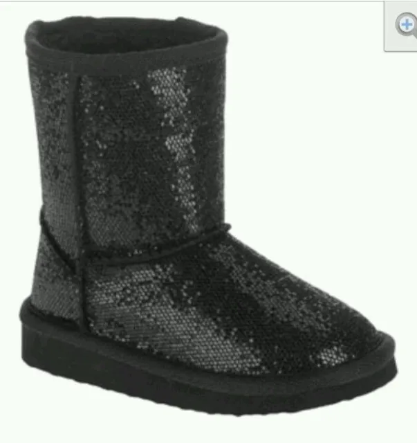 Toddler Girls' Black Glitter Sparkle Lug Sole Mid-Calf Boot/Slippers-Sizes:2-11