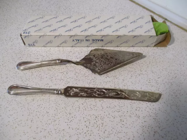 Princess House Silverplate Cake Knife & Server Italy Etched Pattern Vintage