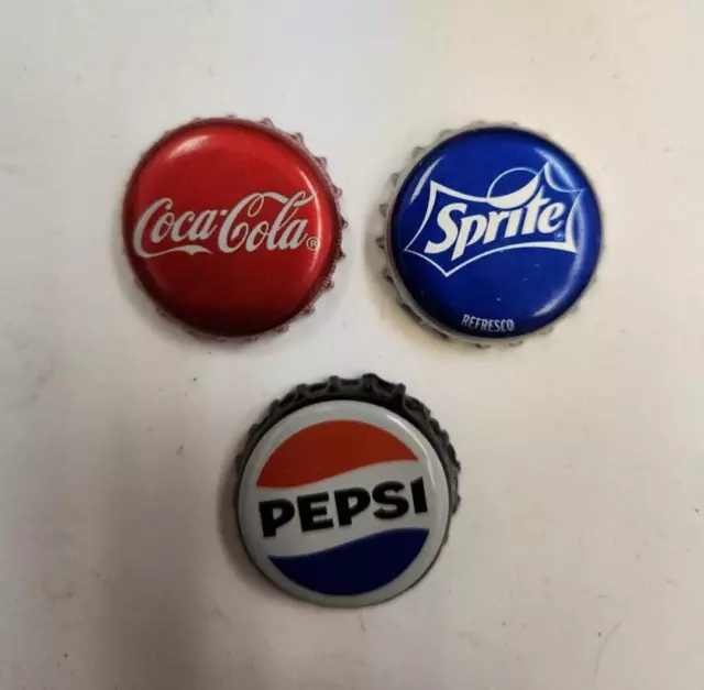 3 Soda Bottle Caps, Coke, Pepsi, Sprite