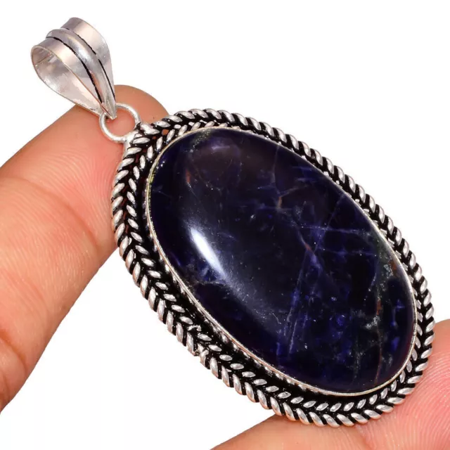 Pendentif en pierre précieuse sodalite naturelle, pendentif en argent...