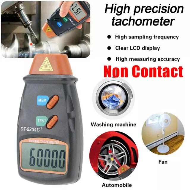 LCD Digital Tachometer Non Contact Laser Photo RPM Tach Meter Motor Speed Gauge