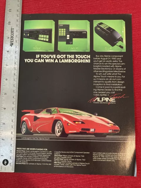 Alpine Mobile Electronics Systems Lamborghini 1985 Print Ad - Great To Frame!