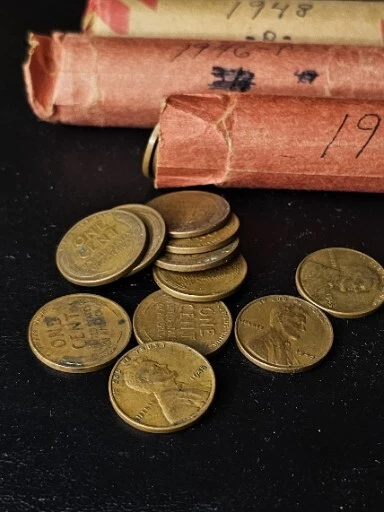 LINCOLN WHEAT CENT ROLLS 1945-P,1946-P,1948-P, 150 coins US COINS PENNY #17