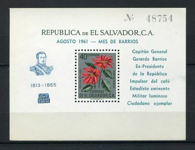 27344) EL SALVADOR 1960 MNH** Nuovi** Flowers silver ovptd Cpt Barrios