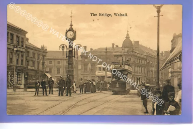 Nice Early Scene 1913 Police Tram The Bridge Walsall West Midlands Postcard