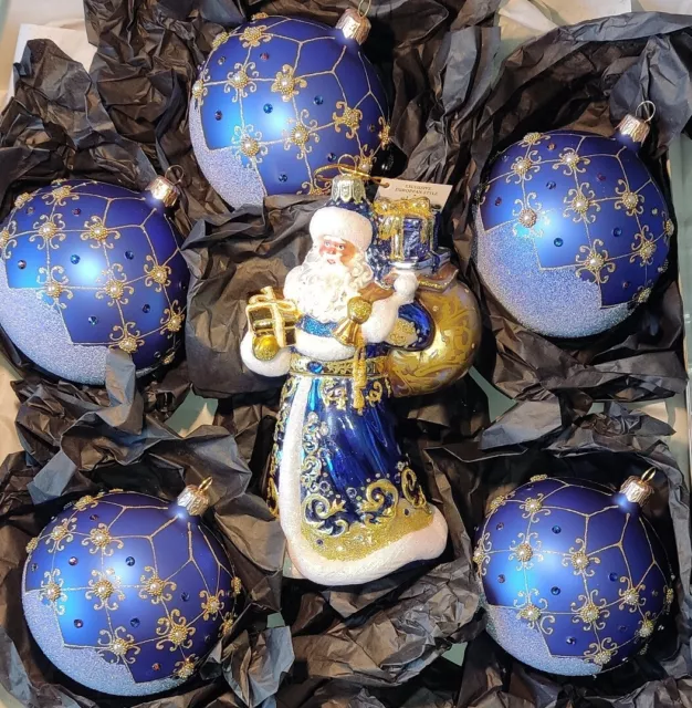 EXKLUSIVES SET " 5 Stück Weihnachtskugeln Ø 10 cm-Nikolaus 18,5 x 10 cm in Blau