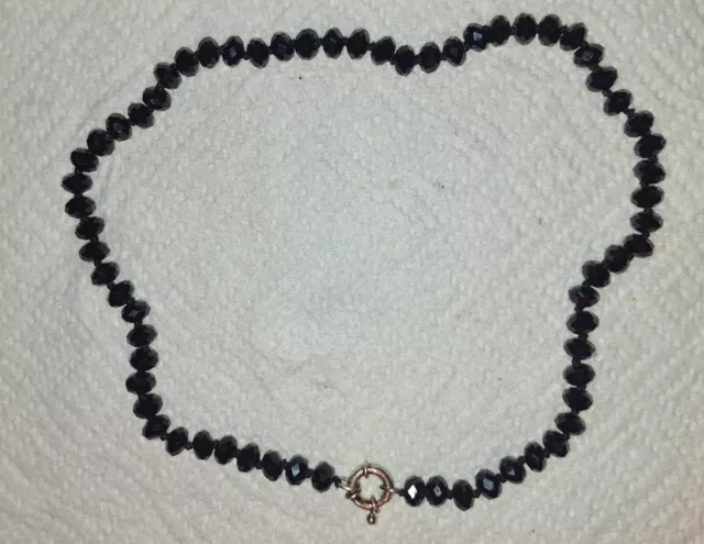 Stamped JCM Black Onyx Bead Necklace with Sterling 925 Silver Clasp