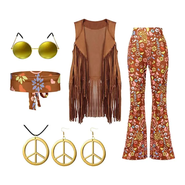 Hippie Kostüm Set, Brille, Halskette, Ohrringe, Damen, stilvolles Retro Design,