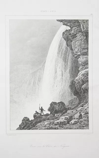 Circa 1850 Niagara Falls Niagarafälle America Incisione Acciaio Stampa Antica