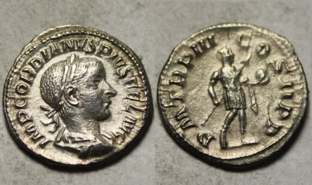 Gordian III spear globe Denarius Rare genuine ancient Roman Silver XF coin 238AD