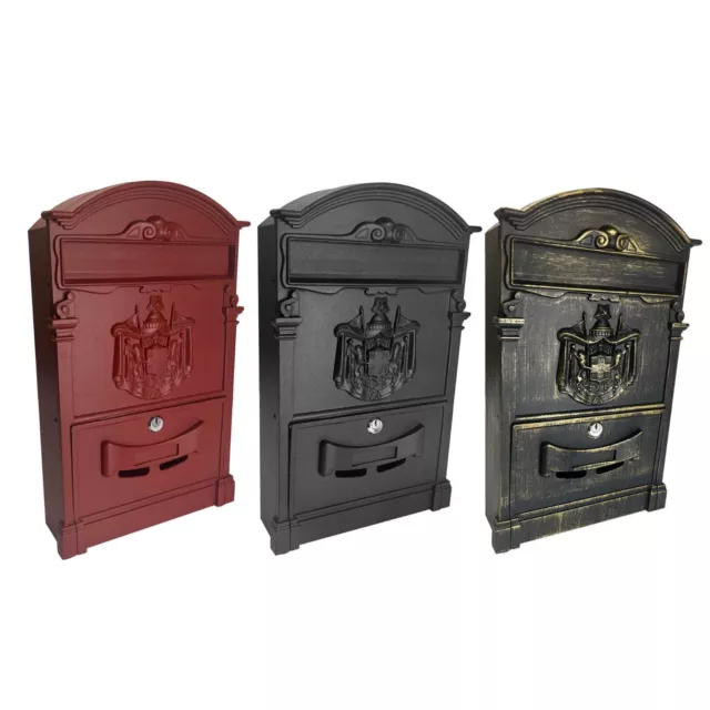 Large Vintage Outdoor Lockable Letter Post Box Mailbox Wall Mounted Secure Mail
