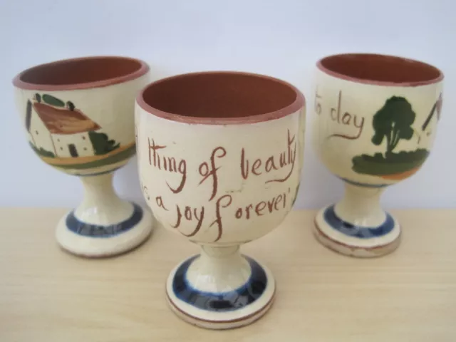 3 x Vintage Watcombe Pottery Torquay Devon Motto Ware Egg Cups