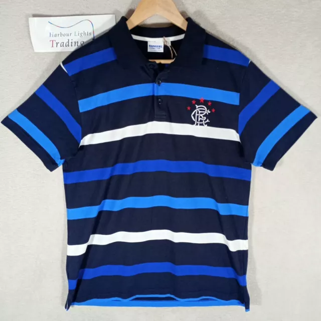 Glasgow Rangers Football Club Top Polo T-shirt Blue Striped Mens Size L