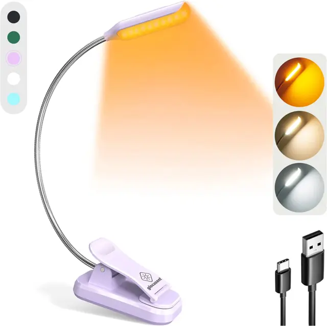 Willow Book Light for Reading in Bed, 10LED Bright Reading Light, 3 Colors & 3 B