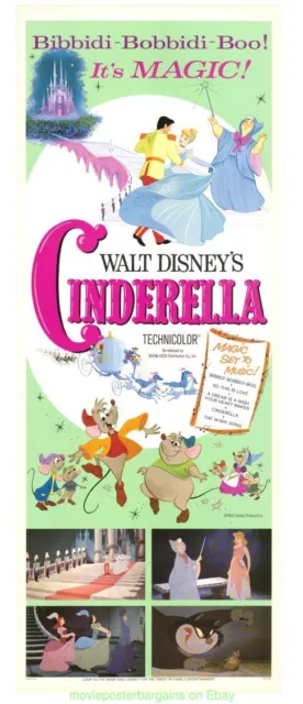 CINDERELLA MOVIE POSTER Original Insert Size 14x36 Inch R1965 DISNEY Animation