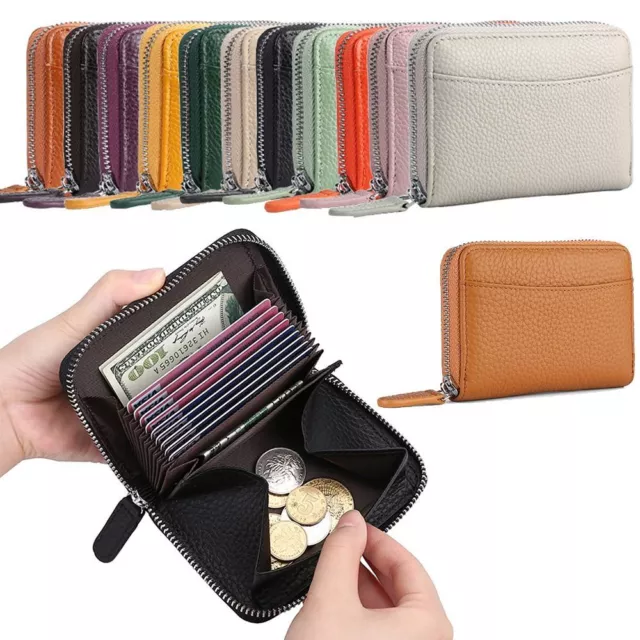 RFID Blocking Accordion Wallet Cowhide Leather Business Card Holder