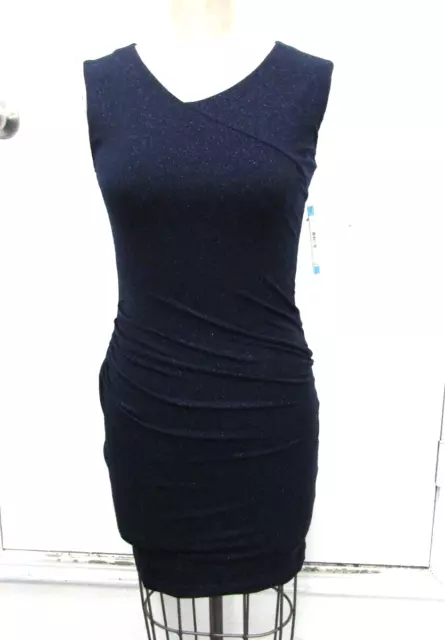 NWT ALICE + OLIVIA Navy Blue Sparkly Ruched Sheath Dress - SZ 8