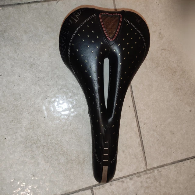 Selle De Vélo Vintage Italia Gel Flow - Rails Titane - Cuir Noir - Vélo Course/route - Occasion