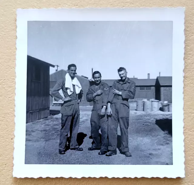 WWII Era US Soldiers in Uniform Coveralls Showing Off Their Patches Orig Photo