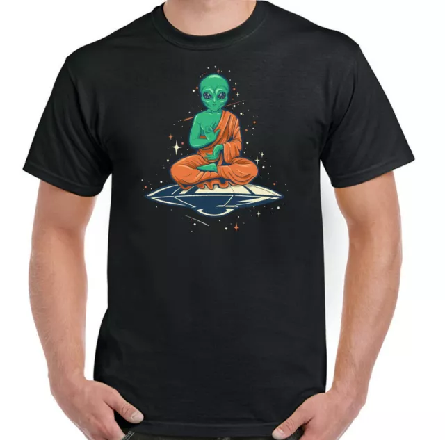 Alien T-Shirt Buddha Mens Funny Spaceman Astronomy Atheist Atheism Yoga Top