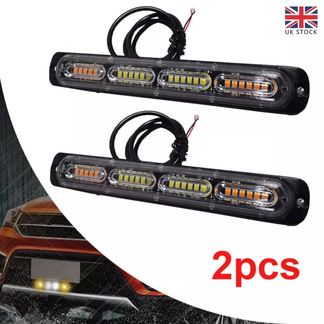 2Pcs Truck LED Amber Recovery Strobe Flashing Grille Light Lightbar Beacon Lamp