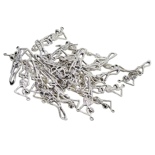 30 Antik Silber Ton Skelett Charms Anhänger Halloween Schmuckzubehör