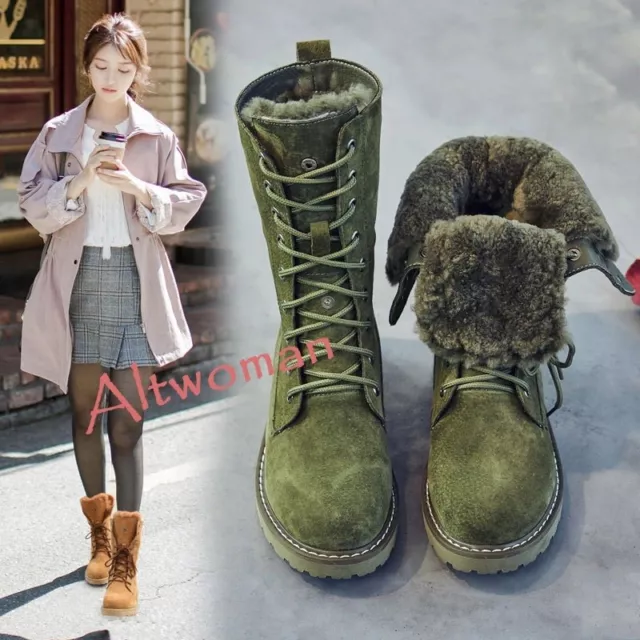 Hot Womens Winter Warm Faux Suede Fur Lining High Top Boots Lace Up Shoes