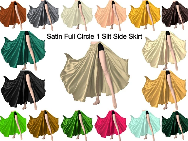 Satin Spinning Cercle Jupe Haut Jupe Fendue Ventre Dane Style Tribal Jupe S93-1