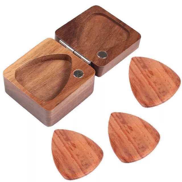 3Pcs Guitar Picks with Case Engraved Wooden Holder Box Birthday Christmas Gifts`