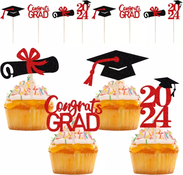 2024 GRADUATION CUPCAKE Toppers Glitter Class of 2024 Cupcake Picks Cap