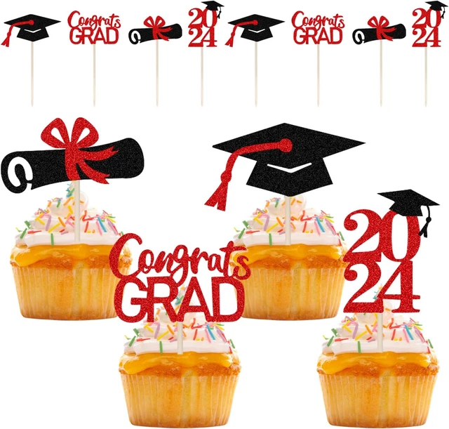 2025 GRADUATION CUPCAKE Toppers Glitter Class of 2025 Cupcake Picks Cap