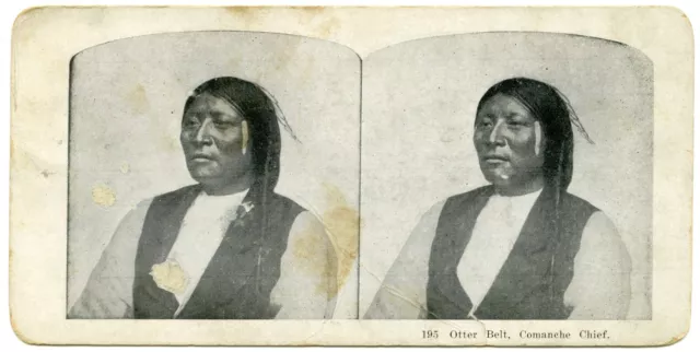 vintage 1910 Otter Belt and Heap Wolves Comanche Chiefs 2-Sided Stereoview Card