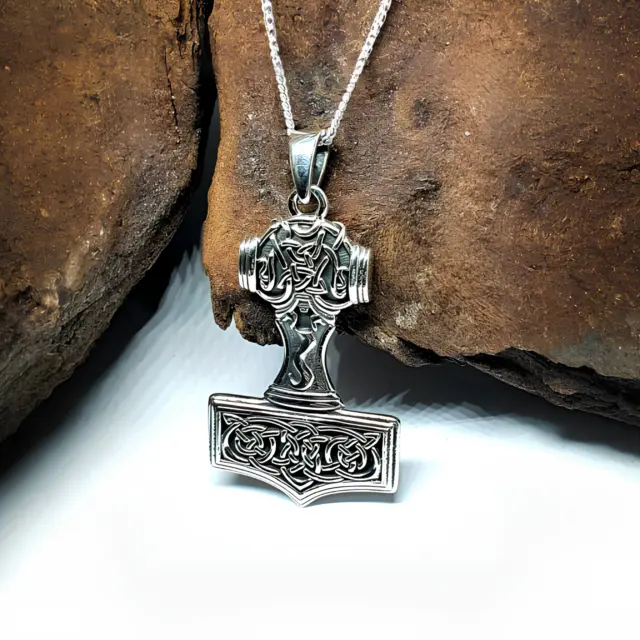 Thors Hammer Anhänger 925 Sterling Silber 20" Kette Mjolnir nordischer Gott...