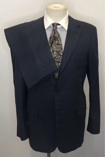 Modern Navy Blue Striped Suit 3 Roll 2 Peppino Oldani Loro Piana Bespoke 40R