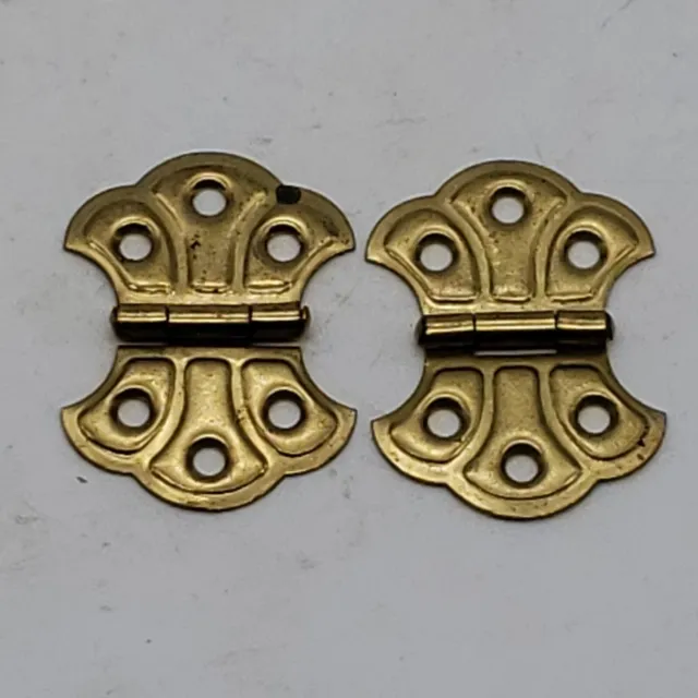 Brass Six-hole Mounting Hinges Matching Pair Set Vintage Type National Man Co.