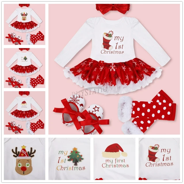 My First Christmas Infant Baby Girl Santa Romper Sequined Tutu Dress Outfit Set