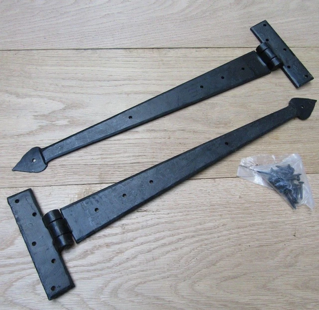 Pair of SPEAR HEAD HAND FORGED door gate tee t hinges English style cottage 18"