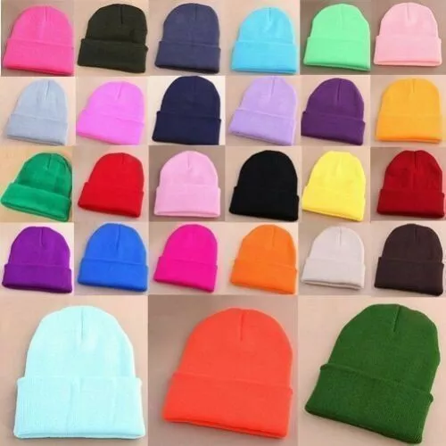 Men's Women Knit Ski Cap Hip-Hop Blank Color Winter Warm Unisex Beanie Wool