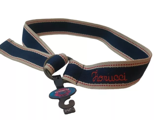 NEW FIORUCCI S/M Navy Canvas Double Ring Belt Red Stitching Brass Metal ...