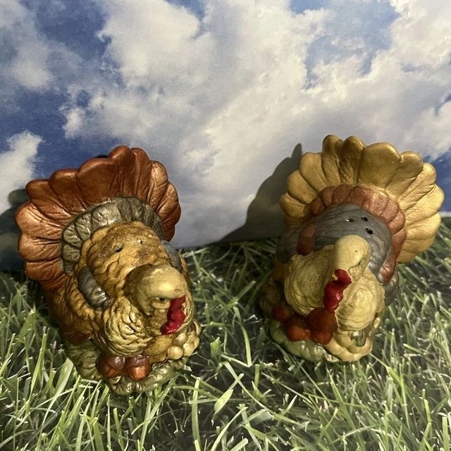 Turkey's Salt & Pepper set Vintage Ceramic Give Thanks Holiday Dinner Pair Birds