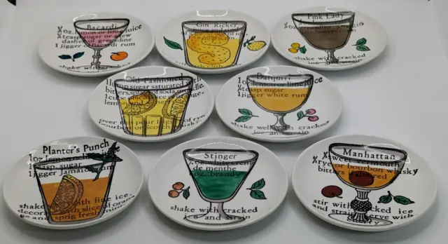 Recetas de cóctel de cerámica PIERO FORNASETTI Milán década de 1960 posavasas/platos en caja