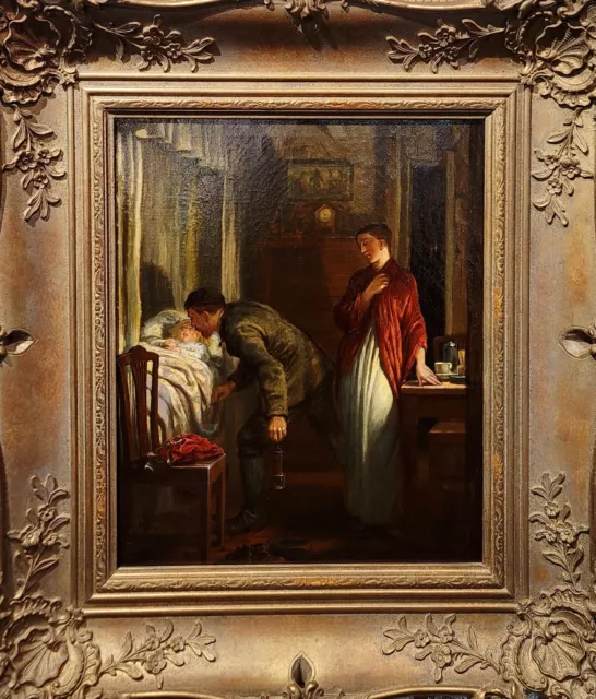 Alfred Dixon -the Minero Goodbye-19th Siglo Victoriano Pintura Al Óleo