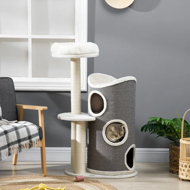 PawHut Katzenkratzbaum Mit Trackball – 49 Cm Hoch, Mit Bürste Und Spielzeug, Stylisches Design In Eichenoptik