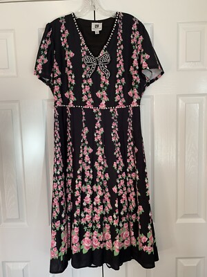 Vicky and Lucas Large Black With Pink Roses Embellished Jeweled Dress