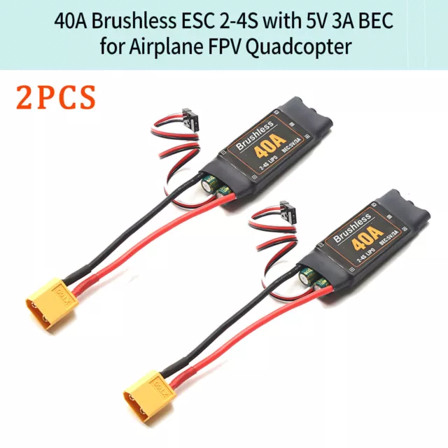 1-2X 40A Brushless ESC Speed Controller 5V/3A BEC Output For RC Drone Airplanes