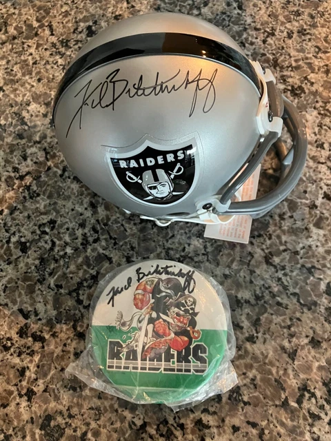 Fred Biletnikoff Signed Raiders Mini Helmet W / Display Case & Signed Button