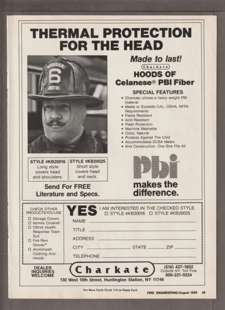 1985 CHARKATE HOODS Magazine AD ~JAFFREY, NH. Fire Protection~ BALL GATE Valve