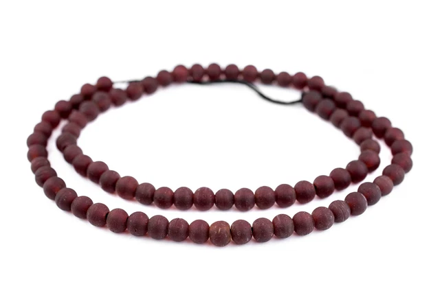 Dark Brown Frosted Sea Glass Beads 7mm Round Large Hole 24 Inch Strand